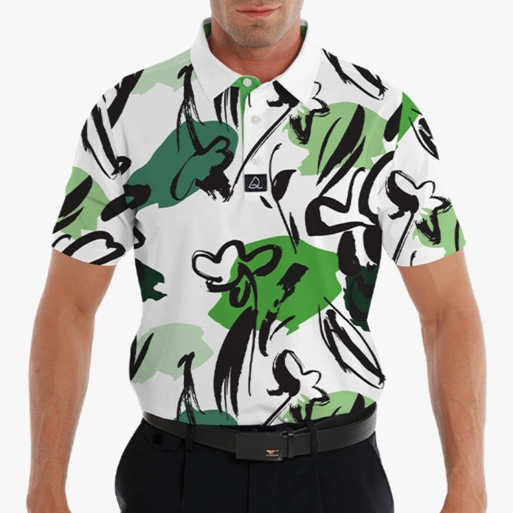 Men’s Deolax Hand-painted Ink Flower golf shirt